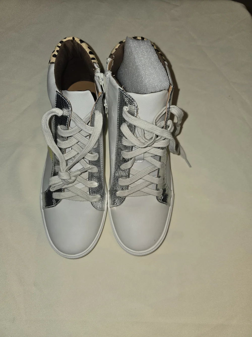 Dolce Vita White High-Top Sneakers with Yellow and Silver Accents